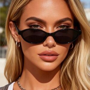 Black Oval Women's Sunglasses - Modern Slim Frame